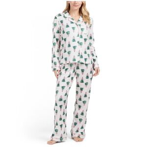 Tahari Luxe Pima Cotton Christmas Tree Mama and Me Pajama Set Pink LG NWT
